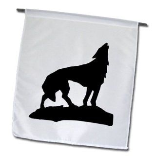 fl_46608_1 Florene Black and White   Howling Wolf In Black Silhouette   Flags   12 x 18 inch Garden Flag  Outdoor Flags  Patio, Lawn & Garden