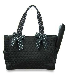 Quilted 2pc Solid Diaper Tote Bag with Center Divider Compartment Blk and White: Everything Else
