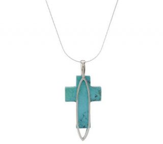 Turquoise Sterling Cross Pendant with 18 Chain —