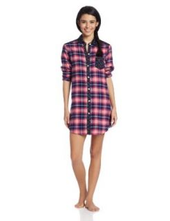 Disney Lux Women's Mickey Allover Print 3/4 Sleeve Nightshirt, Ivory Pink Plaid, Small at  Womens Clothing store