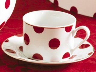 Rosanna Red Dots Gift boxed Teacups and Saucers, Set of 4: Kitchen & Dining