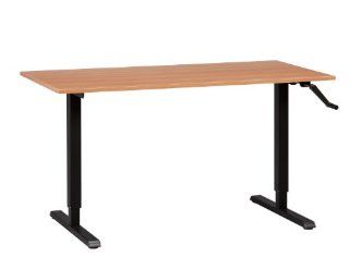MultiTable Adjustable Height Standing Desk, Black Manual ModTable Base with Large Honey Maple Table Top   Home Office Desks