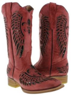 Cowboy Professional   Women's Wings with FLower Red Leather Cowboy Boots: Shoes