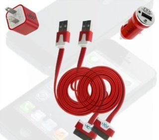 I kool Flat Cable Iphone 4 Charger Includes 2 Data Cable + Wall Plug + Car Charger Charges 3s,& Iphone 4, 4s, Ipad 1 & 2 (Black): Cell Phones & Accessories