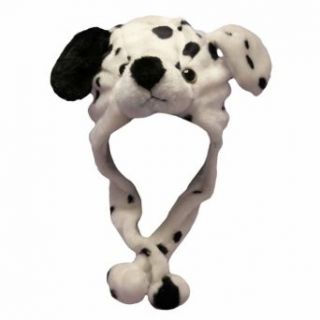 Luxury Divas Dalmatian Plush Animal Hat With Ear Flaps & Pom Poms: Clothing