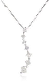 Women's 10k White Gold Princess Diamond Journey Wave Pendant Necklace (1/4 cttw, I J Color, I2 Clarity), 18": Jewelry