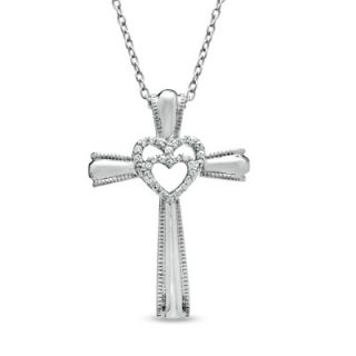 10 CT. T.W. Diamond Cross with Center Heart Pendant in Sterling