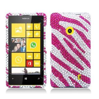 Aimo NK521PCLDI686 Dazzling Diamond Bling Case for Nokia Lumia 521   Retail Packaging   Zebra Hot Pink with White Cell Phones & Accessories