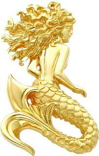 14K Yellow Gold Mermaid Slide Pendant Charm Jewelry: Jewelry