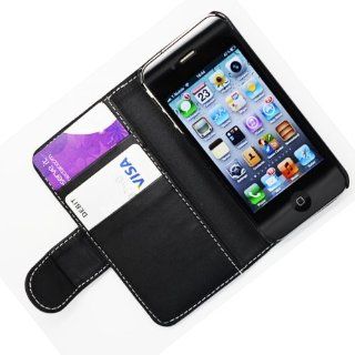 WalkNTalkOnline   Apple iPhone 4 4G & iPhone 4S Black Executive Specially Designed Leather Book Wallet Case With Credit Card/Business Card Holder Cell Phones & Accessories