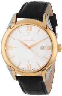 Versace Men's VFI020013 "Apollo" Rose Gold Ion Plated Stainless Steel Casual Watch with Leather Band: Watches