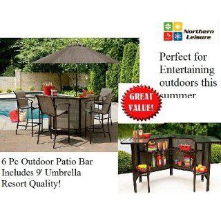 6 PC OUTDOOR BAR PATIO FURNITURE SET LAWN GARDEN PARTY CHAIRS W/ UMBRELLA : Other Products : Everything Else