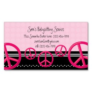 Pink Peace Sign Babysitter or Mommy Calling Card Business Card