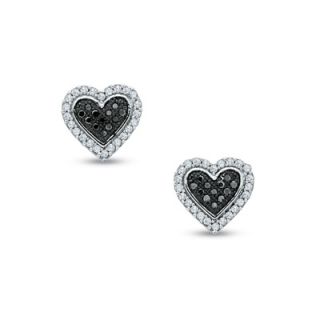 CT. T.W. Enhanced Black and White Diamond Heart Earrings in