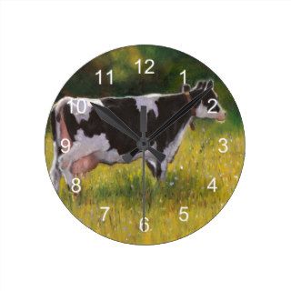 Holstein Dairy Cow: Oil Pastel Painting Wall Clock