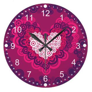 Cool Hearts Circle Pattern Hot Pink Purple Clocks