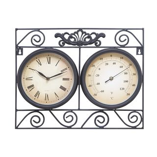 Metal Outdoor Clock With Thermometer