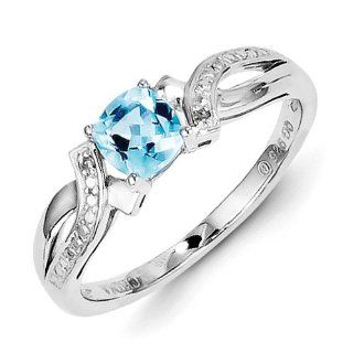 SS Light Swiss Blue Topaz Diamond Ring/CT Wt 0.695ct/Met Wt 2.010g: Jewelry