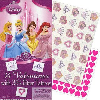 Disney Princess Valentine's Day Cards 34ct with 35 Glitter Tattoos: Toys & Games