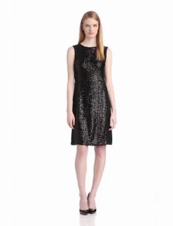 Anne Klein Women's Sequin and Jersey Shift Dress, Black, 2 at  Womens Clothing store: