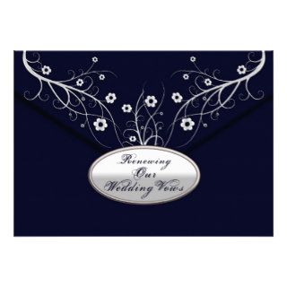 Renewing Wedding Vows   Invitations  Navy Floral Personalized Invitation