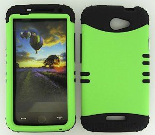 Cell Phone Skin Case Cover For Htc One X S720e Neon Lime Green    Black Rubber Skin + Hard Case: Cell Phones & Accessories