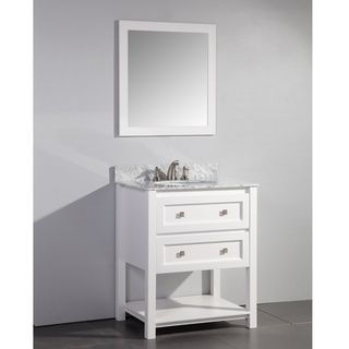 Legion Furniture Marble Top 30 inch Single Sink White Bathroom Vanity With Matching Framed Mirror White Size Single Vanities
