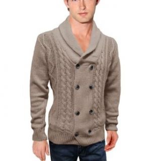 Men Shawl Collar Double Breasted Ribbing Detail Cable Knit Sweater at  Mens Clothing store