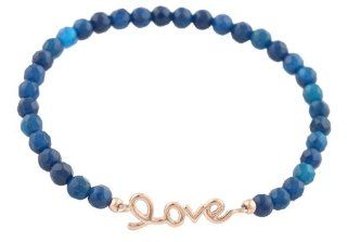 925 Sterling Silver Ladies Navy with Rose Gold Small Script Love Charm Beaded Stretch Bracelet: Jewelry