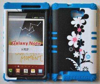 Hybrid Silicone Rubber Blue + Cover Case Flower Design for At&t Samsung Galaxy Note I717: Cell Phones & Accessories