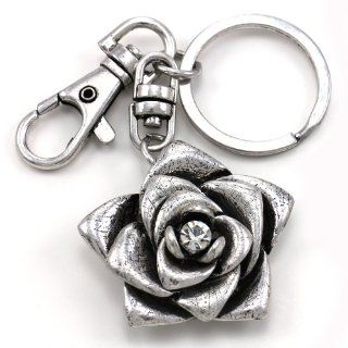 Antique Vintage Retro Rose Flower Dangle Fashion Accessory Keychain Key Ring Charm: Jewelry