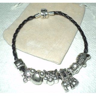 Bling Jewelry Black Leather 925 Silver Barrel Clasp Bracelet Fits Pandora: Snake Charm Bracelets: Jewelry