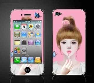 FiveBox Full Body Decal Cartoon beautiful cute girl Screen Protector Skin Sticker Front and Back for Apple iPhone 4 / 4S: Cell Phones & Accessories