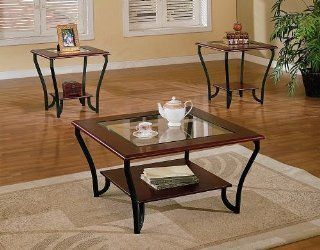 Shop 3pc Cherry Brown Cocktail Coffee Table & 2 End Table Set w/Glass at the  Furniture Store. Find the latest styles with the lowest prices from Poundex