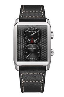 Mens Marvin Malton 160 Rectangular Flying Hour Swiss Made Black Dial Black Leather Watch: Watches