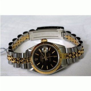 Vintage/Antique: Woman's Rolex Oyster Perpetual DateJust Automatic Watch Two Tone Quick Set Black Dial: Watches
