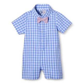 G Cutee Newborn Boys Short Sleeve Gingham Romper   Nautical Blue 0 3 M
