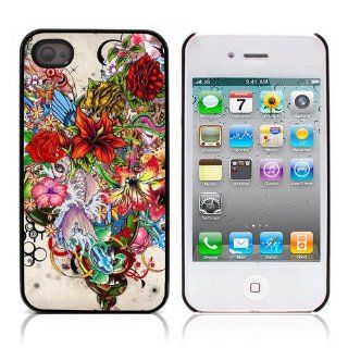 iLookcase Art Serie Drawn Flowers Hard Cover Case for Apple iPhone 4 4S With 3 Pieces Screen Protectors and One Stylus Touch Pen Cell Phones & Accessories