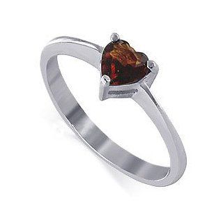 Sterling Silver Heart Shape Garnet CZ Solitaire Polish Finish 2mm Band Ring Size 4, 5, 6, 7, 8, 9: Jewelry