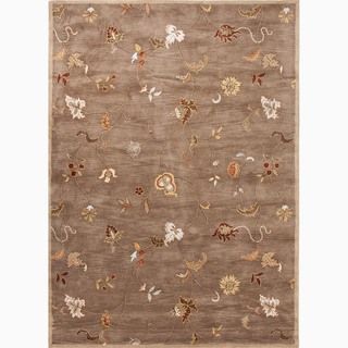 Hand made Floral Pattern Taupe/ Red Wool Rug (8x10)
