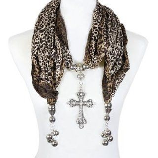 Metal Charm Cross Pendant Jewellery Scarf Necklace Brown: Everything Else