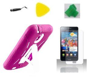 Pink / White Hybrid Armor w Kickstand Case Phone Cover + Extreme Band + Stylus Pen + LCD Screen Protector + Yellow Pry Tool for Samsung Galaxy S2 S II Straight Talk SCH R760 R760 R760X Epic Touch D710 Cell Phones & Accessories