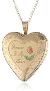 Gold Plated Silver "Forever in My Heart" Heart Locket Pendant Necklace, 18": Jewelry