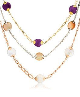 Sterling Silver Triple Strand Dyed Freshwater Cultured Coin Pearl Necklace, 17": Jewelry