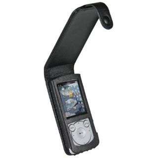 iGadgitz Black Genuine Leather Case Cover for Sony Walkman NWZ S765 Series Video MP3 Player (NWZ S765B, NWZ S765W) : MP3 Players & Accessories