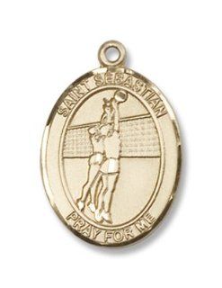 St. Sebastian Sports Volleyball 14KT Gold Medal Patron Saint of Athletes: Jewelry