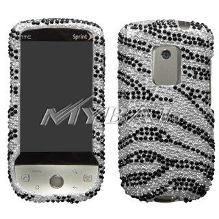 HTC Hero Cell Phone Full Crystal Diamonds Bling Protective Case Cover Black and Silver Zebra Animal Skin Design Cell Phones & Accessories