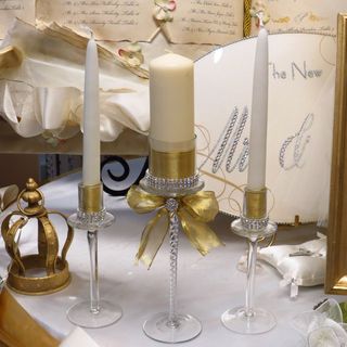 Metallic Gold And Brooch Candle Unity Set