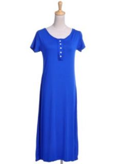 Anna Kaci S/M Fit Blue Henley Style Button Front Placket A Line Shape Dress at  Womens Clothing store