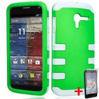 MOTOROLA MOTO X PHONE GREEN WHITE HYBRID RIBCAGE COVER HARD GEL CASE +FREE SCREEN PROTECTOR from [ACCESSORY ARENA]: Cell Phones & Accessories